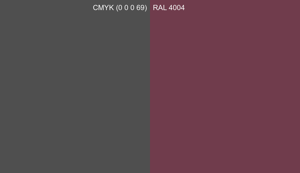 CMYK Color CMYK (0 0 0 69) vs RAL 4004 side by side comparison CMYK Color CMYK (0 0 0 69) vs RAL 4004 side by side comparison