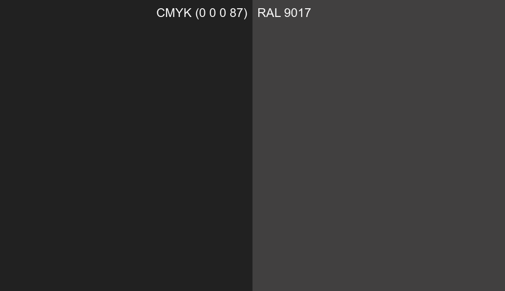 CMYK Color CMYK (0 0 0 87) vs RAL 9017 side by side comparison CMYK Color CMYK (0 0 0 87) vs RAL 9017 side by side comparison