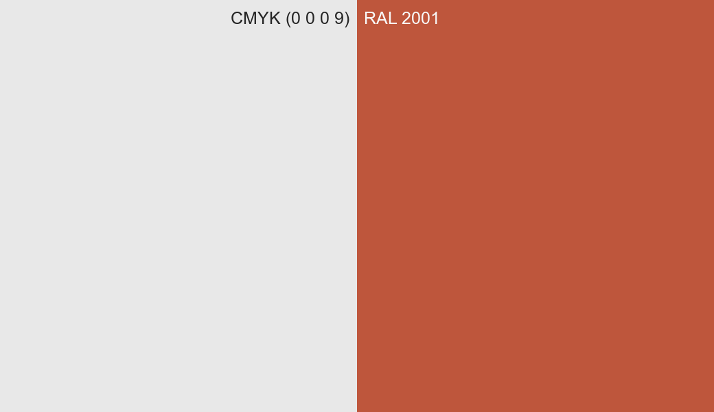 CMYK Color CMYK (0 0 0 9) vs RAL 2001 side by side comparison CMYK Color CMYK (0 0 0 9) vs RAL 2001 side by side comparison