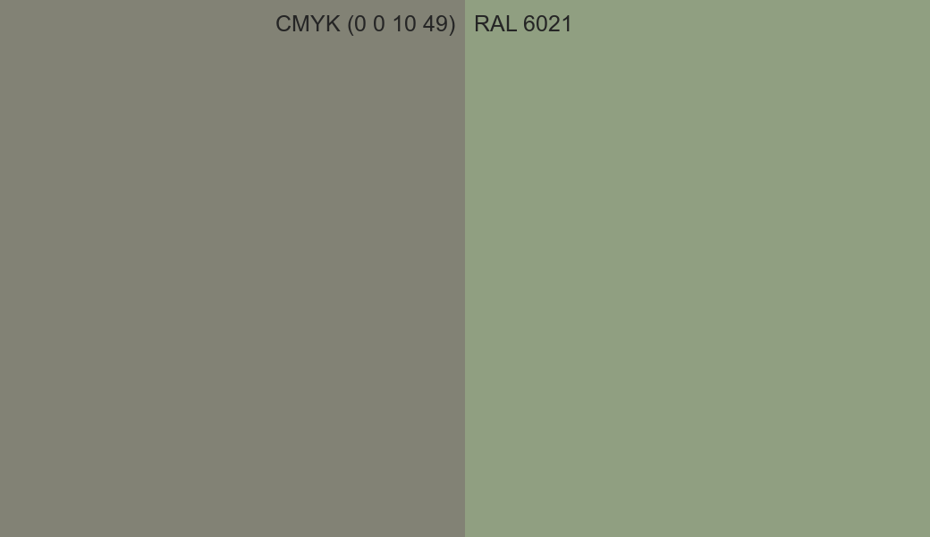 CMYK Color CMYK (0 0 10 49) vs RAL 6021 side by side comparison CMYK Color CMYK (0 0 10 49) vs RAL 6021 side by side comparison