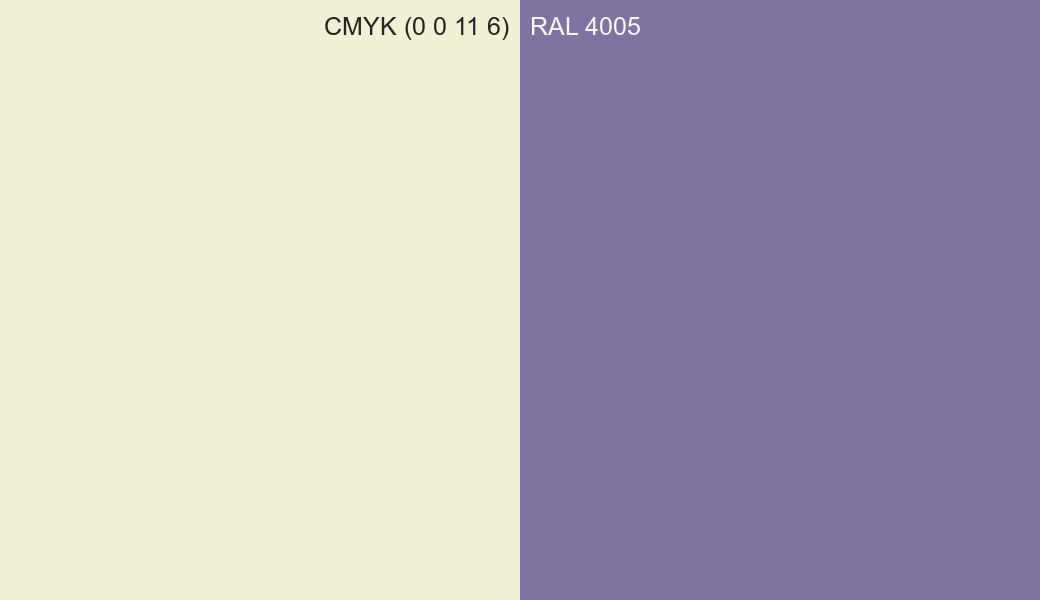 CMYK Color CMYK (0 0 11 6) vs RAL 4005 side by side comparison CMYK Color CMYK (0 0 11 6) vs RAL 4005 side by side comparison