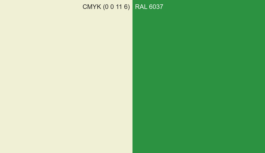 CMYK Color CMYK (0 0 11 6) vs RAL 6037 side by side comparison CMYK Color CMYK (0 0 11 6) vs RAL 6037 side by side comparison