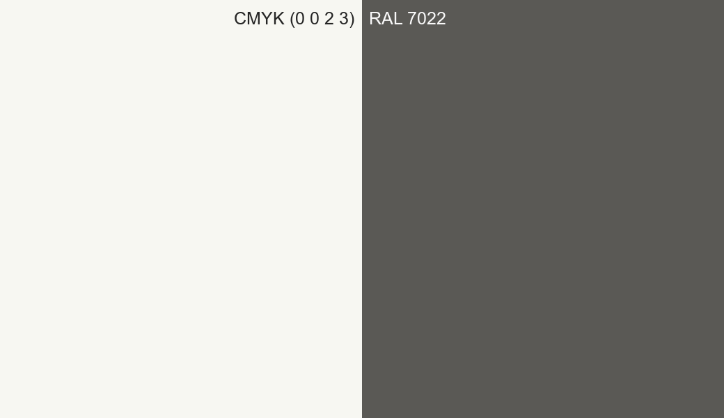 CMYK Color CMYK (0 0 2 3) vs RAL 7022 side by side comparison CMYK Color CMYK (0 0 2 3) vs RAL 7022 side by side comparison