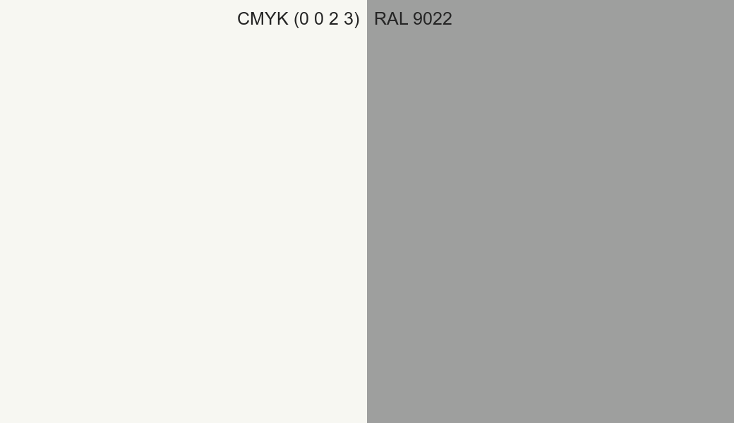 CMYK Color CMYK (0 0 2 3) vs RAL 9022 side by side comparison CMYK Color CMYK (0 0 2 3) vs RAL 9022 side by side comparison