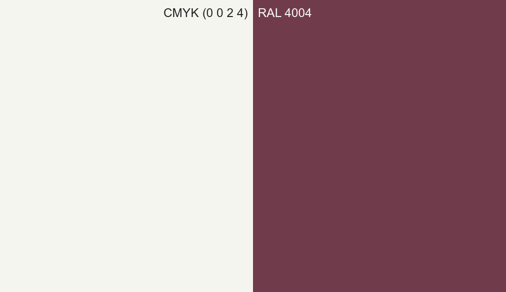 CMYK Color CMYK (0 0 2 4) vs RAL 4004 side by side comparison CMYK Color CMYK (0 0 2 4) vs RAL 4004 side by side comparison