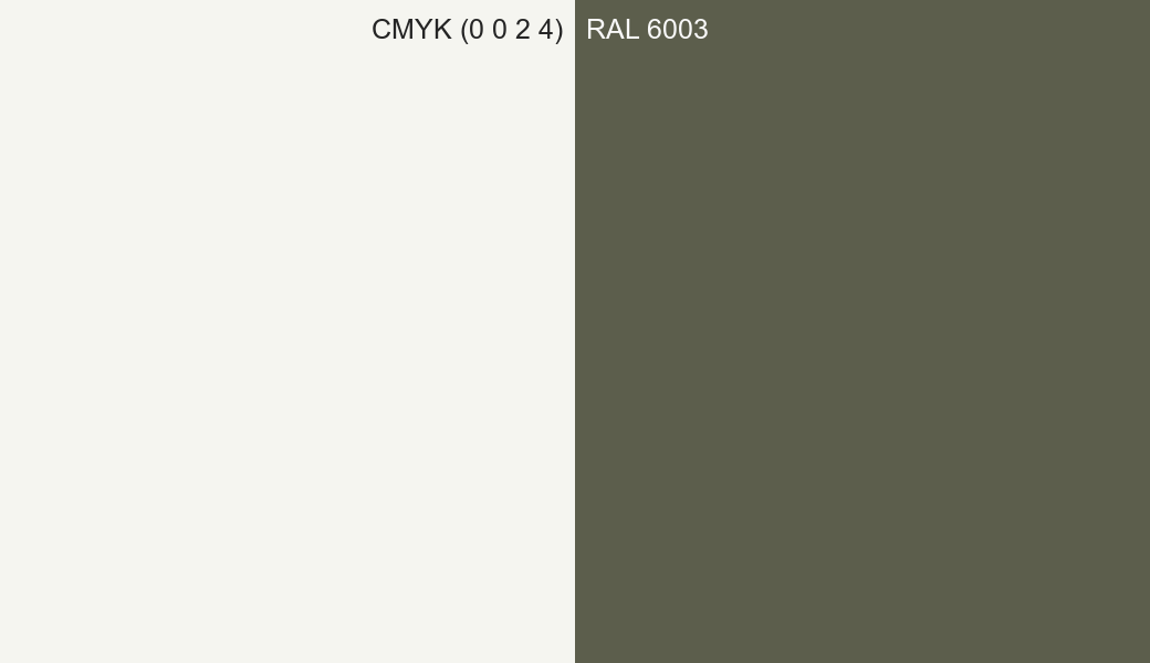 CMYK Color CMYK (0 0 2 4) vs RAL 6003 side by side comparison CMYK Color CMYK (0 0 2 4) vs RAL 6003 side by side comparison