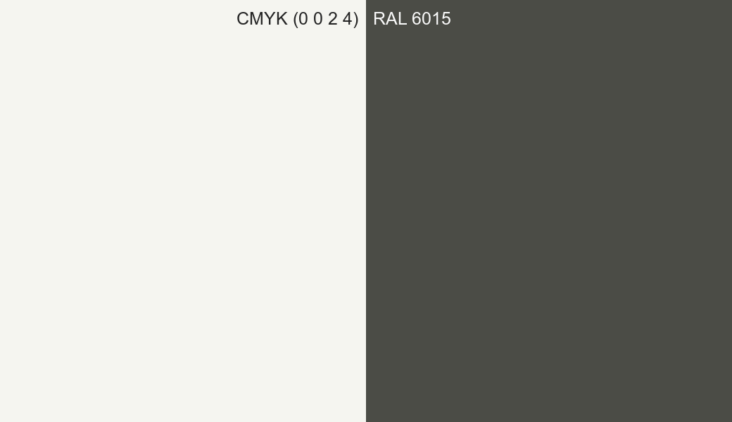 CMYK Color CMYK (0 0 2 4) vs RAL 6015 side by side comparison CMYK Color CMYK (0 0 2 4) vs RAL 6015 side by side comparison