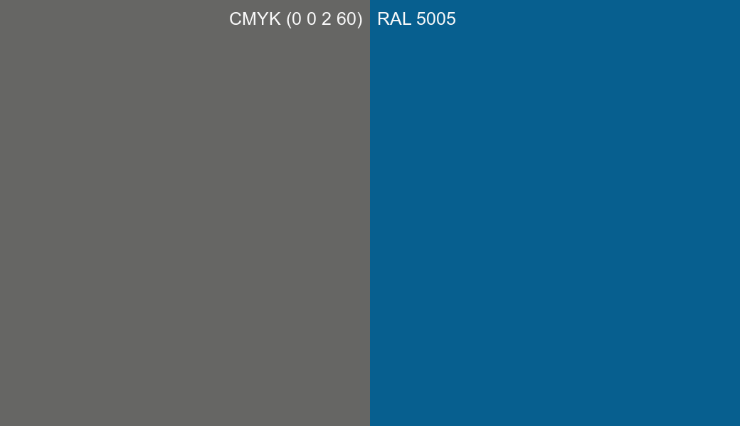 CMYK Color CMYK (0 0 2 60) vs RAL 5005 side by side comparison CMYK Color CMYK (0 0 2 60) vs RAL 5005 side by side comparison