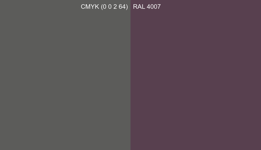 CMYK Color CMYK (0 0 2 64) vs RAL 4007 side by side comparison CMYK Color CMYK (0 0 2 64) vs RAL 4007 side by side comparison