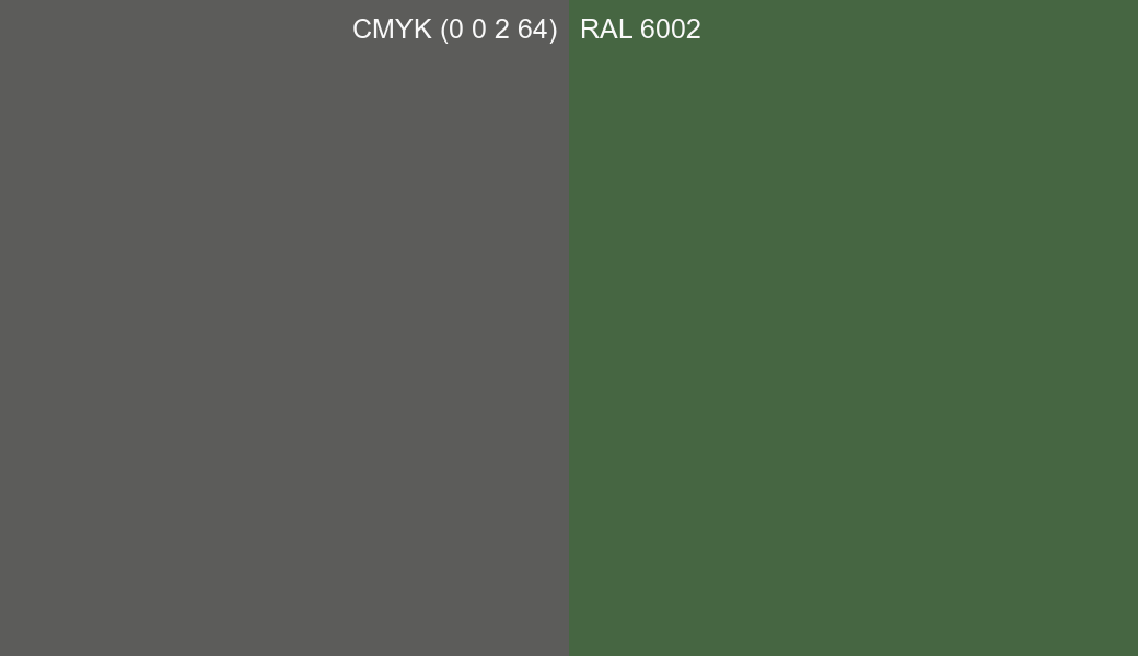 CMYK Color CMYK (0 0 2 64) vs RAL 6002 side by side comparison CMYK Color CMYK (0 0 2 64) vs RAL 6002 side by side comparison