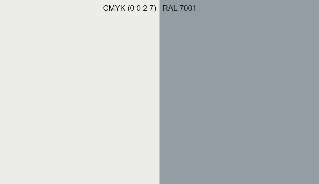 CMYK Color CMYK (0 0 2 7) vs RAL 7001 side by side comparison CMYK Color CMYK (0 0 2 7) vs RAL 7001 side by side comparison