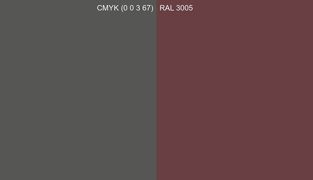 CMYK Color CMYK (0 0 3 67) vs RAL 3005 side by side comparison CMYK Color CMYK (0 0 3 67) vs RAL 3005 side by side comparison