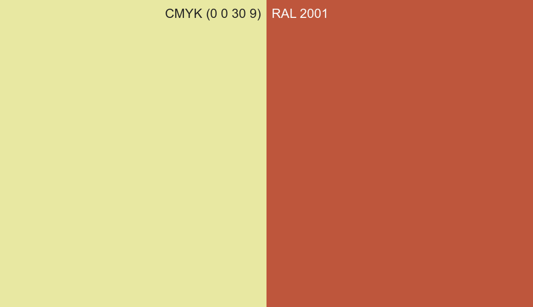 CMYK Color CMYK (0 0 30 9) vs RAL 2001 side by side comparison CMYK Color CMYK (0 0 30 9) vs RAL 2001 side by side comparison