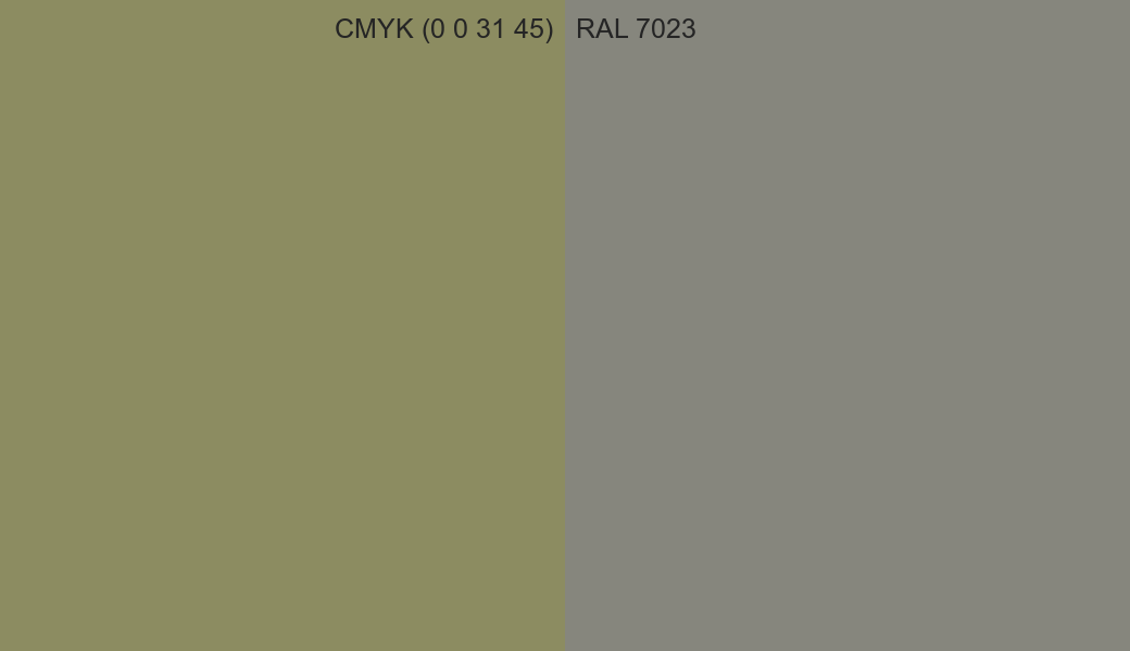 CMYK Color CMYK (0 0 31 45) vs RAL 7023 side by side comparison CMYK Color CMYK (0 0 31 45) vs RAL 7023 side by side comparison