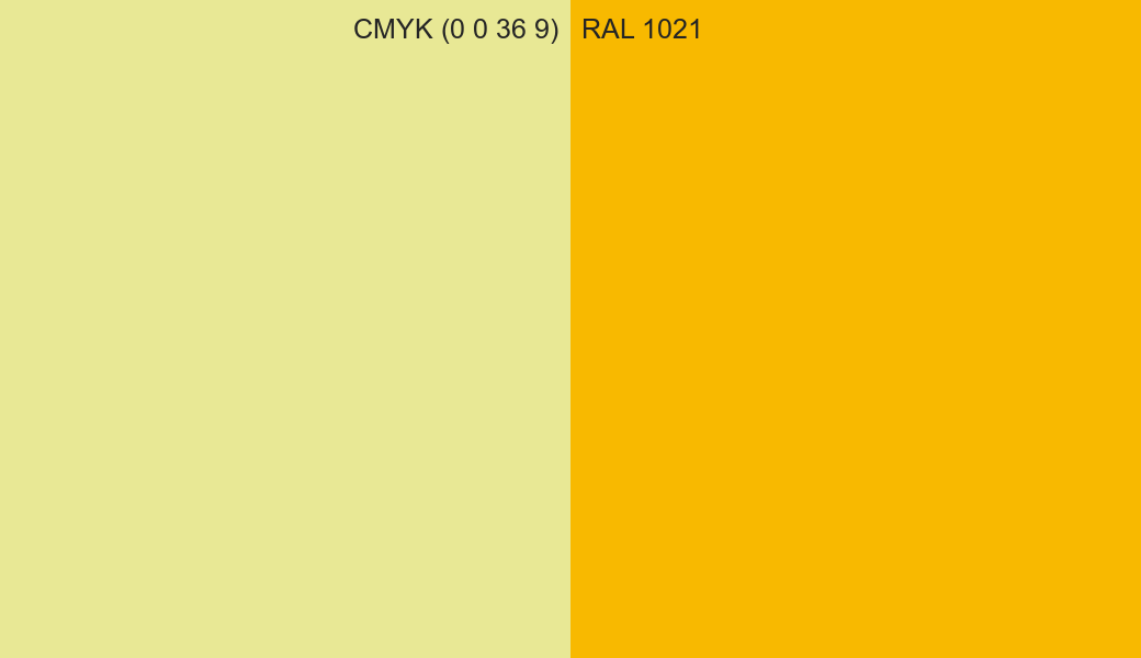 CMYK Color CMYK (0 0 36 9) vs RAL 1021 side by side comparison CMYK Color CMYK (0 0 36 9) vs RAL 1021 side by side comparison