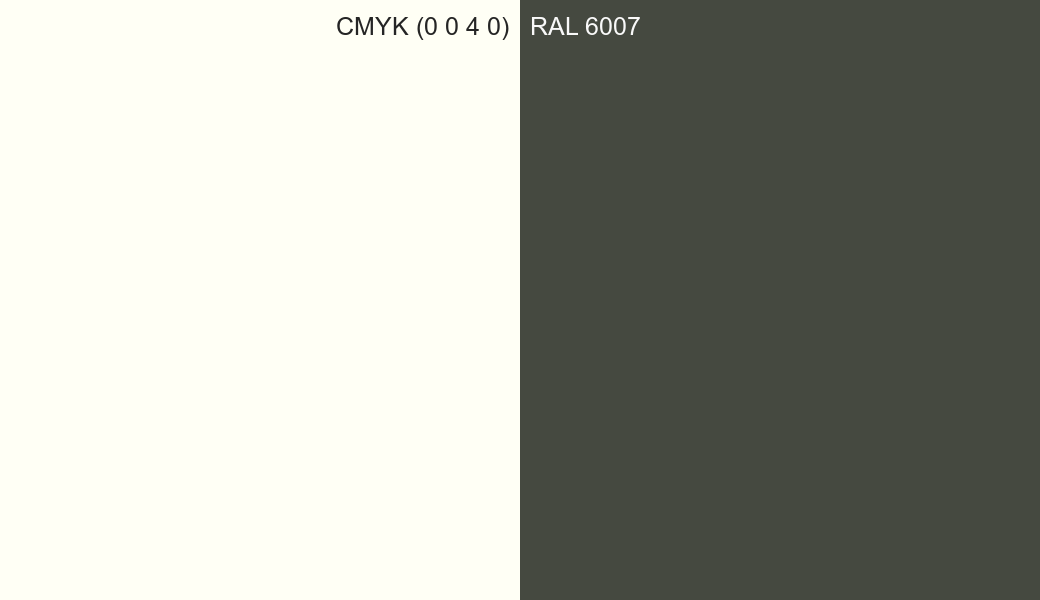 CMYK Color CMYK (0 0 4 0) vs RAL 6007 side by side comparison CMYK Color CMYK (0 0 4 0) vs RAL 6007 side by side comparison