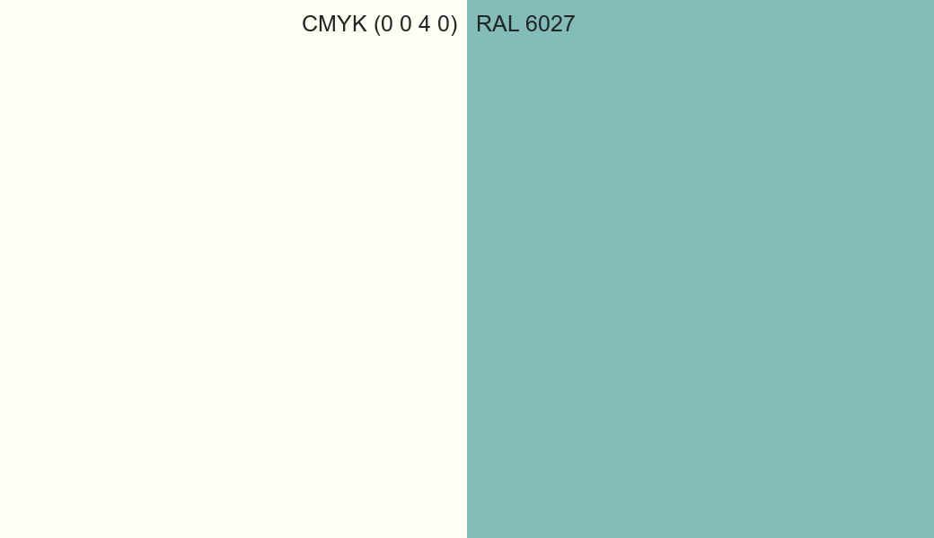CMYK Color CMYK (0 0 4 0) vs RAL 6027 side by side comparison CMYK Color CMYK (0 0 4 0) vs RAL 6027 side by side comparison