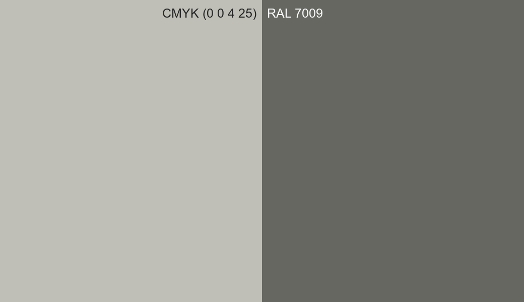 CMYK Color CMYK (0 0 4 25) vs RAL 7009 side by side comparison CMYK Color CMYK (0 0 4 25) vs RAL 7009 side by side comparison