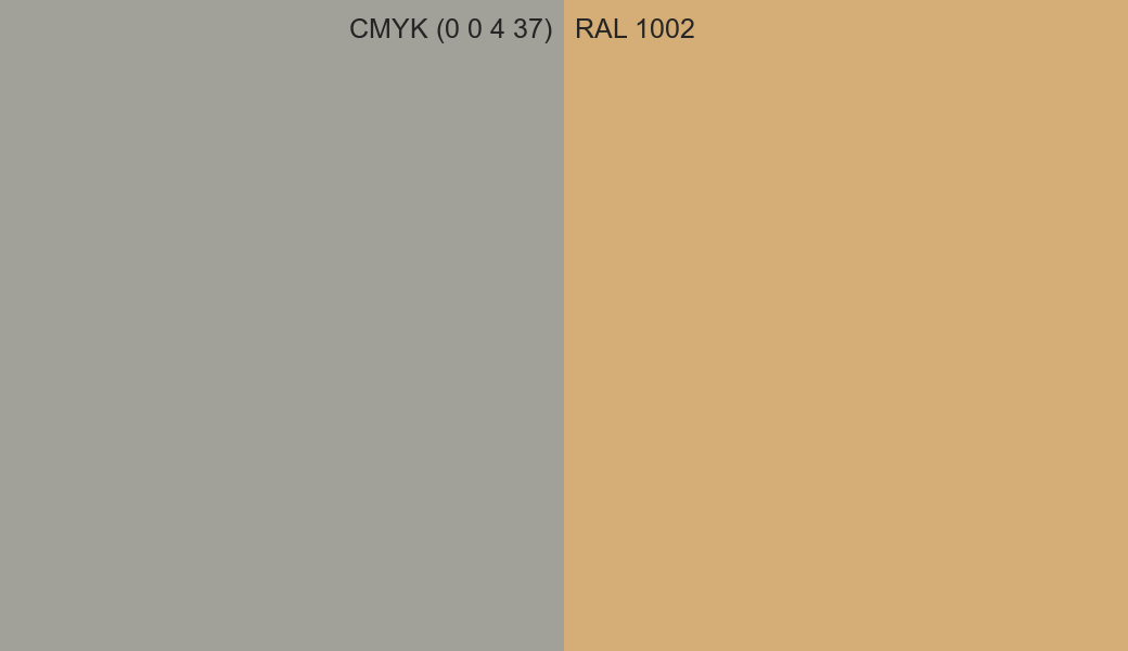 CMYK Color CMYK (0 0 4 37) vs RAL 1002 side by side comparison CMYK Color CMYK (0 0 4 37) vs RAL 1002 side by side comparison
