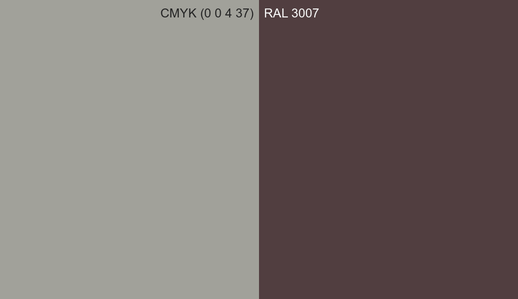 CMYK Color CMYK (0 0 4 37) vs RAL 3007 side by side comparison CMYK Color CMYK (0 0 4 37) vs RAL 3007 side by side comparison