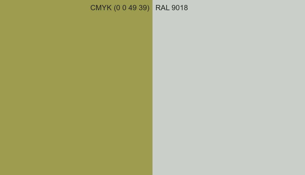 CMYK Color CMYK (0 0 49 39) vs RAL 9018 side by side comparison CMYK Color CMYK (0 0 49 39) vs RAL 9018 side by side comparison