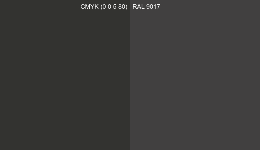 CMYK Color CMYK (0 0 5 80) vs RAL 9017 side by side comparison CMYK Color CMYK (0 0 5 80) vs RAL 9017 side by side comparison