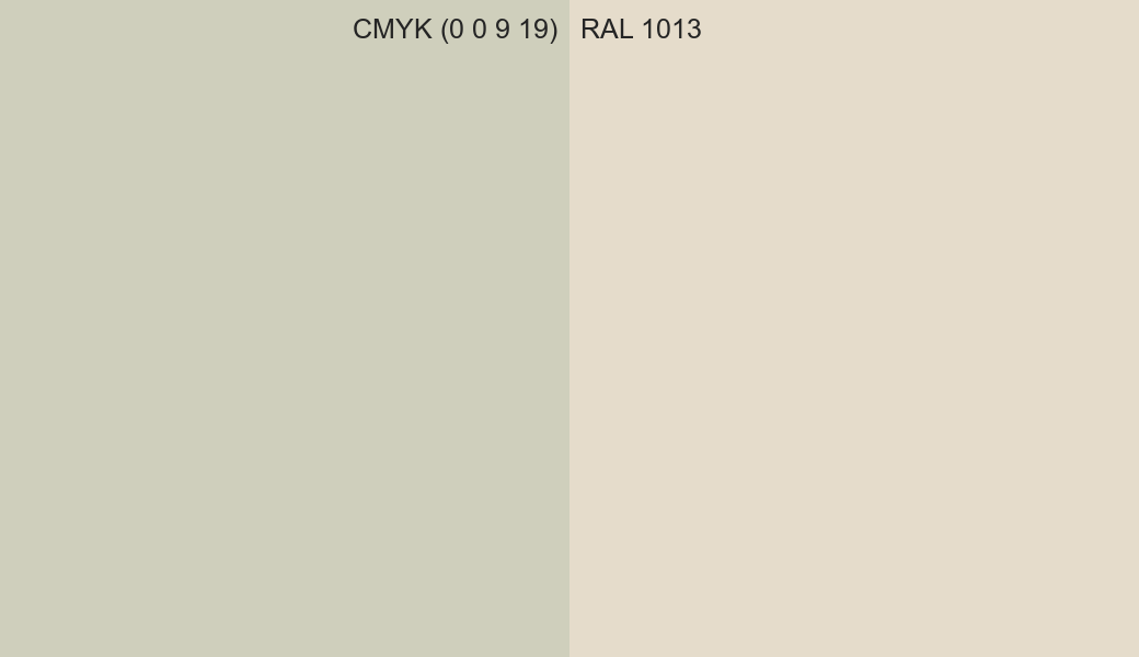 CMYK Color CMYK (0 0 9 19) vs RAL 1013 side by side comparison CMYK Color CMYK (0 0 9 19) vs RAL 1013 side by side comparison