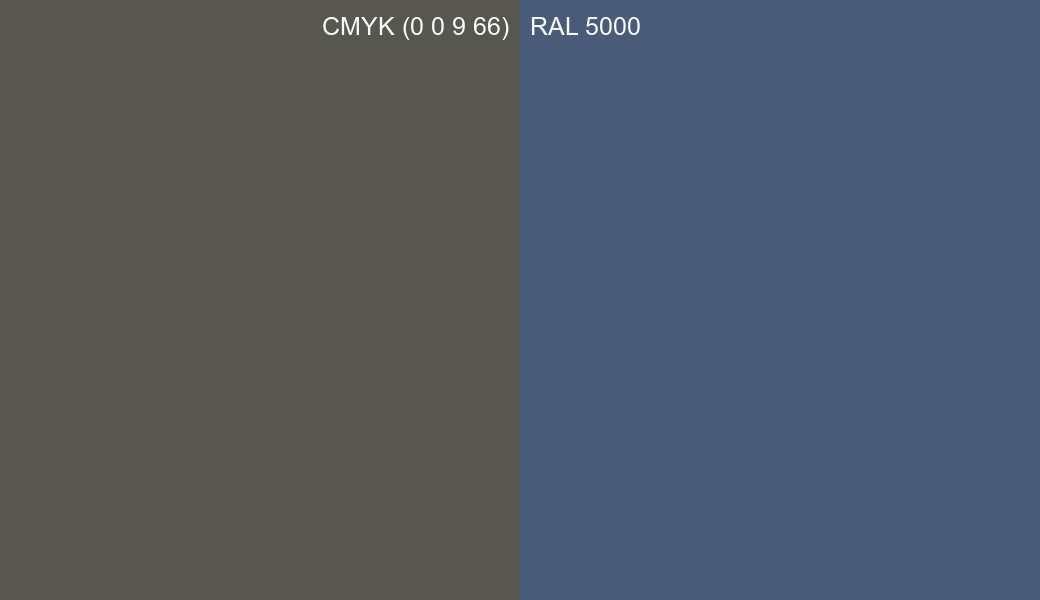 CMYK Color CMYK (0 0 9 66) vs RAL 5000 side by side comparison CMYK Color CMYK (0 0 9 66) vs RAL 5000 side by side comparison