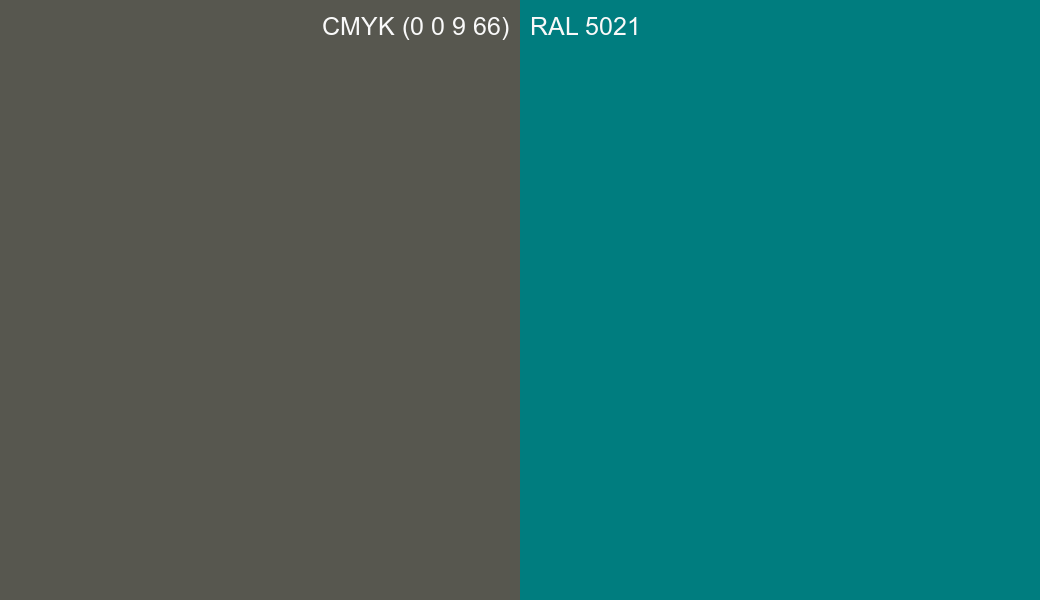CMYK Color CMYK (0 0 9 66) vs RAL 5021 side by side comparison CMYK Color CMYK (0 0 9 66) vs RAL 5021 side by side comparison