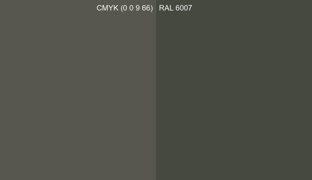 CMYK Color CMYK (0 0 9 66) vs RAL 6007 side by side comparison CMYK Color CMYK (0 0 9 66) vs RAL 6007 side by side comparison
