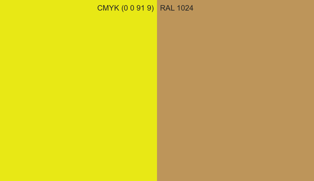 CMYK Color CMYK (0 0 91 9) vs RAL 1024 side by side comparison CMYK Color CMYK (0 0 91 9) vs RAL 1024 side by side comparison