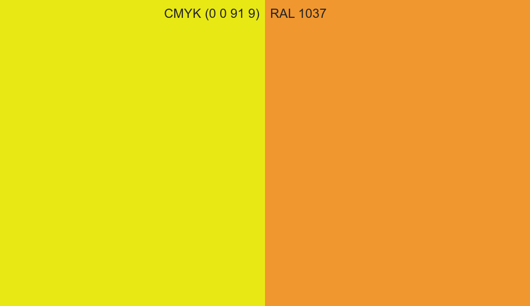 CMYK Color CMYK (0 0 91 9) vs RAL 1037 side by side comparison CMYK Color CMYK (0 0 91 9) vs RAL 1037 side by side comparison