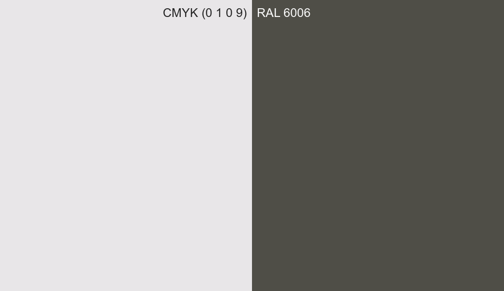 CMYK Color CMYK (0 1 0 9) vs RAL 6006 side by side comparison CMYK Color CMYK (0 1 0 9) vs RAL 6006 side by side comparison