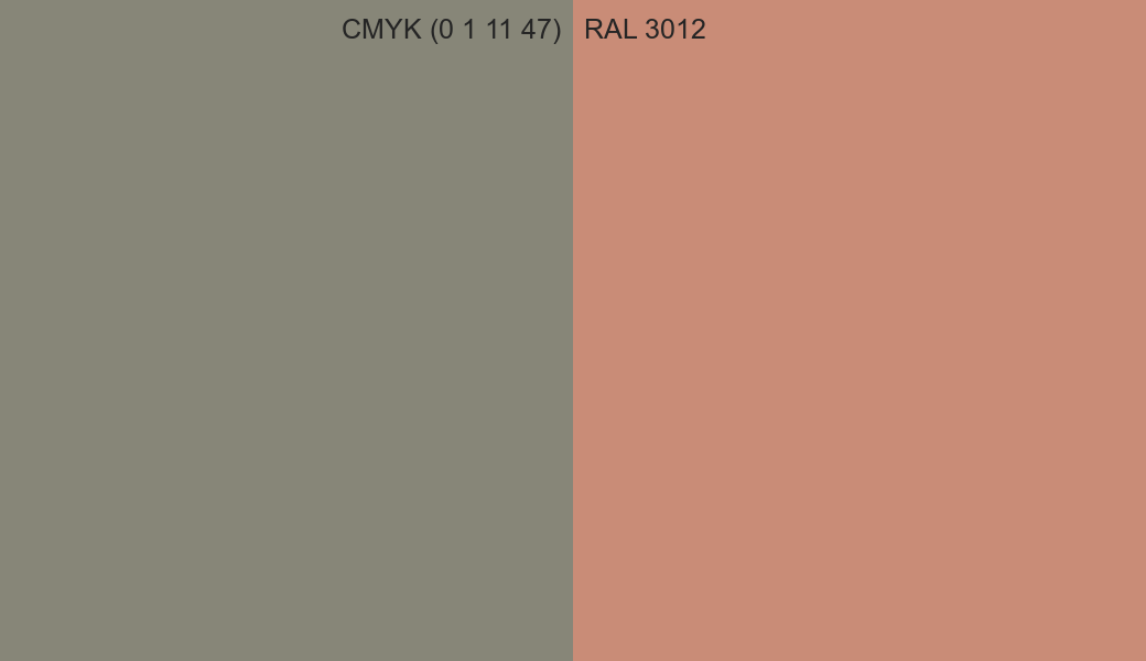 CMYK Color CMYK (0 1 11 47) vs RAL 3012 side by side comparison CMYK Color CMYK (0 1 11 47) vs RAL 3012 side by side comparison