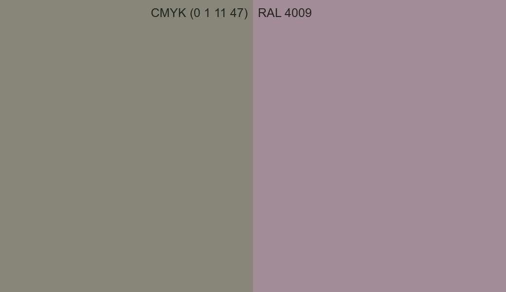 CMYK Color CMYK (0 1 11 47) vs RAL 4009 side by side comparison CMYK Color CMYK (0 1 11 47) vs RAL 4009 side by side comparison