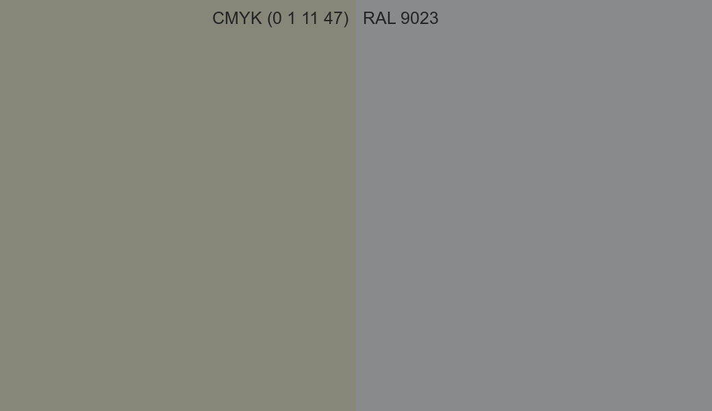 CMYK Color CMYK (0 1 11 47) vs RAL 9023 side by side comparison CMYK Color CMYK (0 1 11 47) vs RAL 9023 side by side comparison