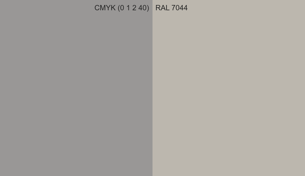 CMYK Color CMYK (0 1 2 40) vs RAL 7044 side by side comparison CMYK Color CMYK (0 1 2 40) vs RAL 7044 side by side comparison