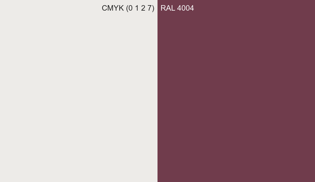 CMYK Color CMYK (0 1 2 7) vs RAL 4004 side by side comparison CMYK Color CMYK (0 1 2 7) vs RAL 4004 side by side comparison