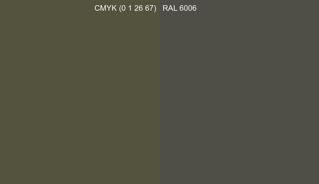 CMYK Color CMYK (0 1 26 67) vs RAL 6006 side by side comparison CMYK Color CMYK (0 1 26 67) vs RAL 6006 side by side comparison