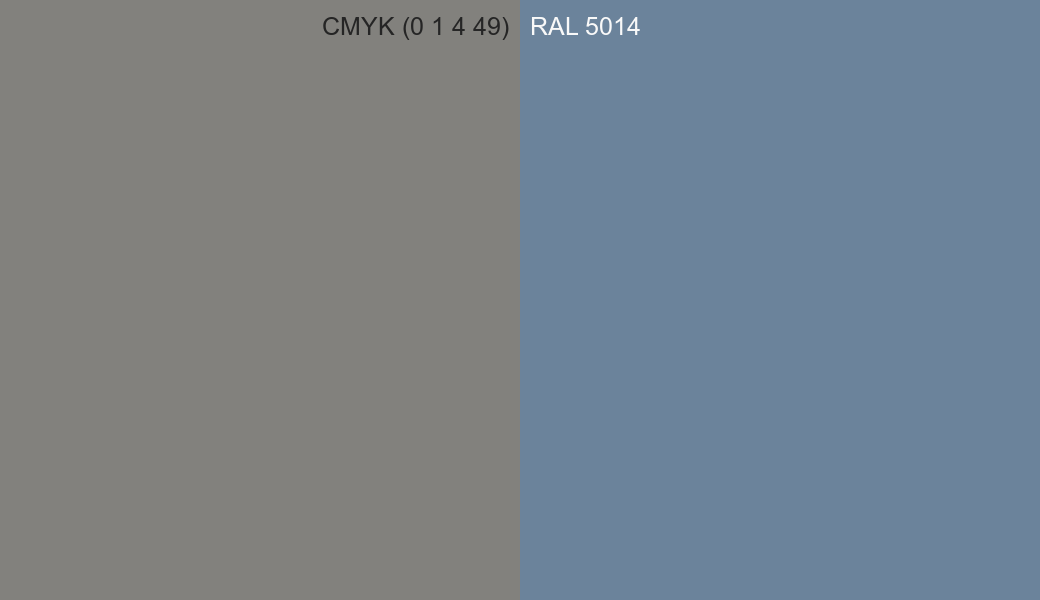 CMYK Color CMYK (0 1 4 49) vs RAL 5014 side by side comparison CMYK Color CMYK (0 1 4 49) vs RAL 5014 side by side comparison