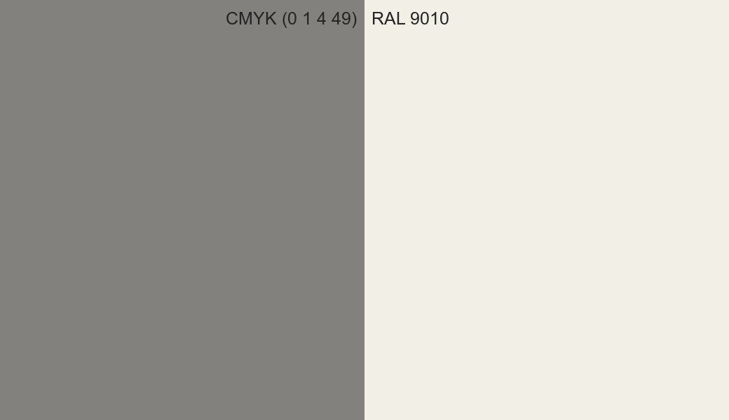 CMYK Color CMYK (0 1 4 49) vs RAL 9010 side by side comparison CMYK Color CMYK (0 1 4 49) vs RAL 9010 side by side comparison