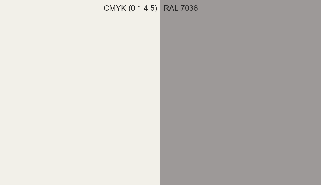 CMYK Color CMYK (0 1 4 5) vs RAL 7036 side by side comparison CMYK Color CMYK (0 1 4 5) vs RAL 7036 side by side comparison