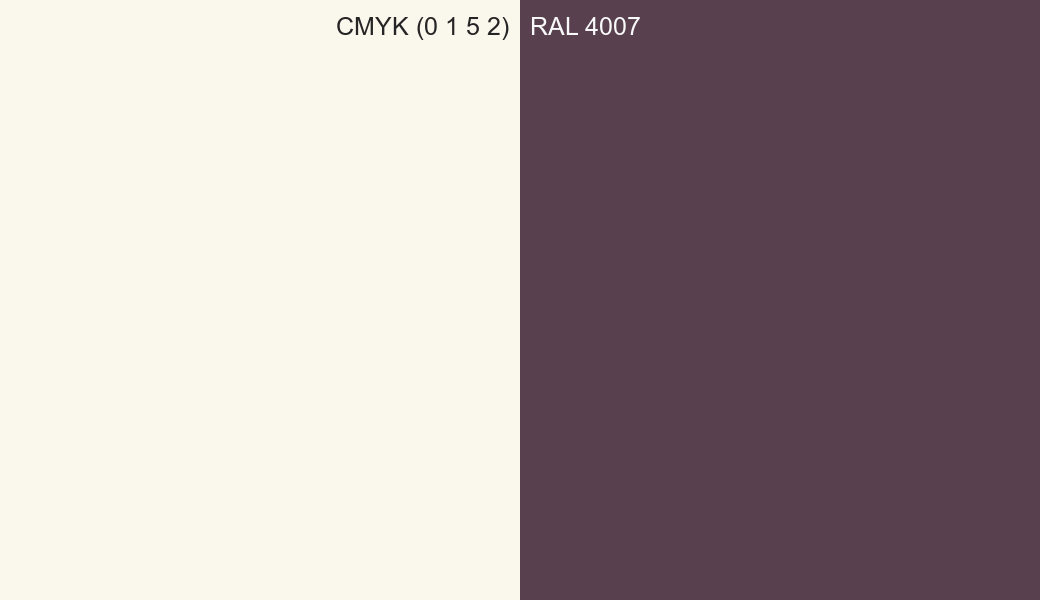CMYK Color CMYK (0 1 5 2) vs RAL 4007 side by side comparison CMYK Color CMYK (0 1 5 2) vs RAL 4007 side by side comparison
