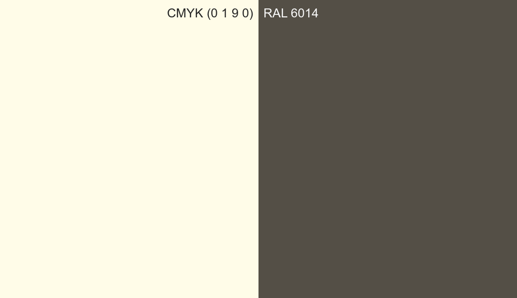 CMYK Color CMYK (0 1 9 0) vs RAL 6014 side by side comparison CMYK Color CMYK (0 1 9 0) vs RAL 6014 side by side comparison
