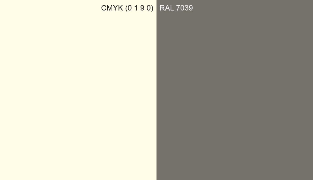 CMYK Color CMYK (0 1 9 0) vs RAL 7039 side by side comparison CMYK Color CMYK (0 1 9 0) vs RAL 7039 side by side comparison