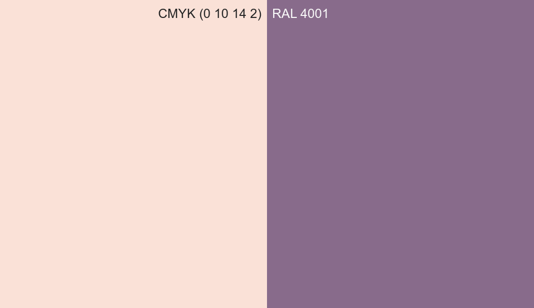 CMYK Color CMYK (0 10 14 2) vs RAL 4001 side by side comparison CMYK Color CMYK (0 10 14 2) vs RAL 4001 side by side comparison