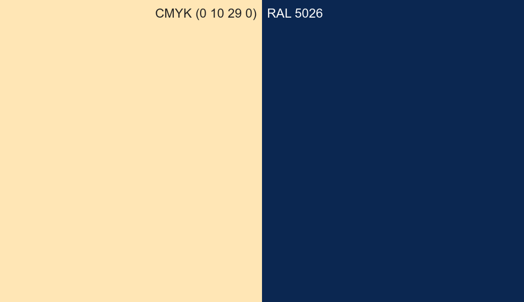 CMYK Color CMYK (0 10 29 0) vs RAL 5026 side by side comparison CMYK Color CMYK (0 10 29 0) vs RAL 5026 side by side comparison