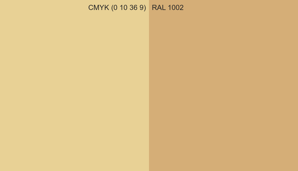 CMYK Color CMYK (0 10 36 9) vs RAL 1002 side by side comparison CMYK Color CMYK (0 10 36 9) vs RAL 1002 side by side comparison