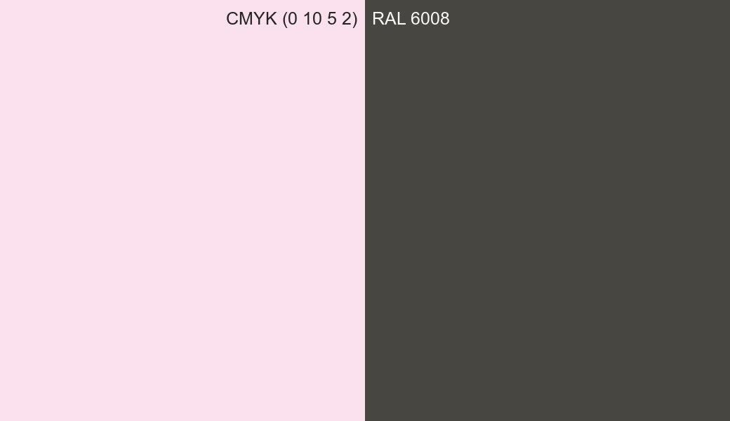 CMYK Color CMYK (0 10 5 2) vs RAL 6008 side by side comparison CMYK Color CMYK (0 10 5 2) vs RAL 6008 side by side comparison