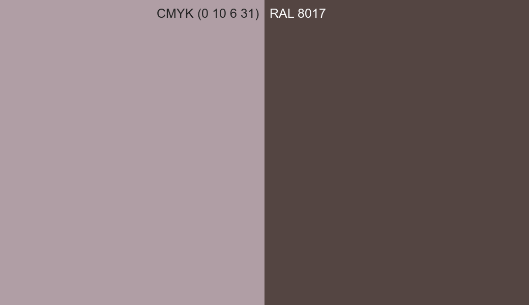 CMYK Color CMYK (0 10 6 31) vs RAL 8017 side by side comparison CMYK Color CMYK (0 10 6 31) vs RAL 8017 side by side comparison